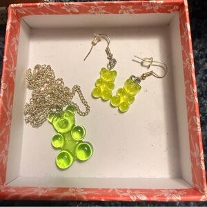 Neon Green Gummy Bear Necklace and Earring Set